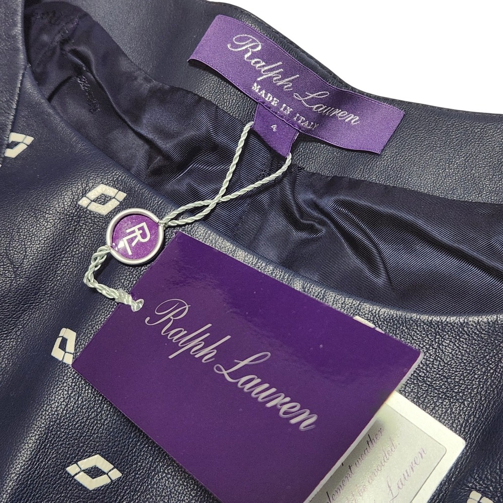NWT $4,990 Ralph Lauren Purple Label Luiza Navy Leather Dress Size 4 - Picture 5 of 16